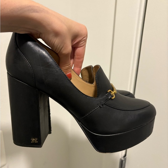 Sam Edelman Y2K stacked chunky black leather gold buckle loafers sz 10 - Picture 7 of 9